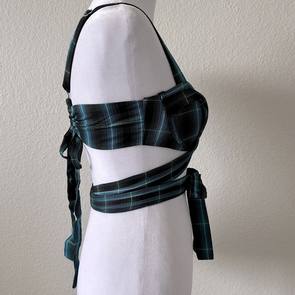 FOR LOVE AND LEMONS Avery Bra Top in Green Plaid Sz. Large - Picture 11 of 12